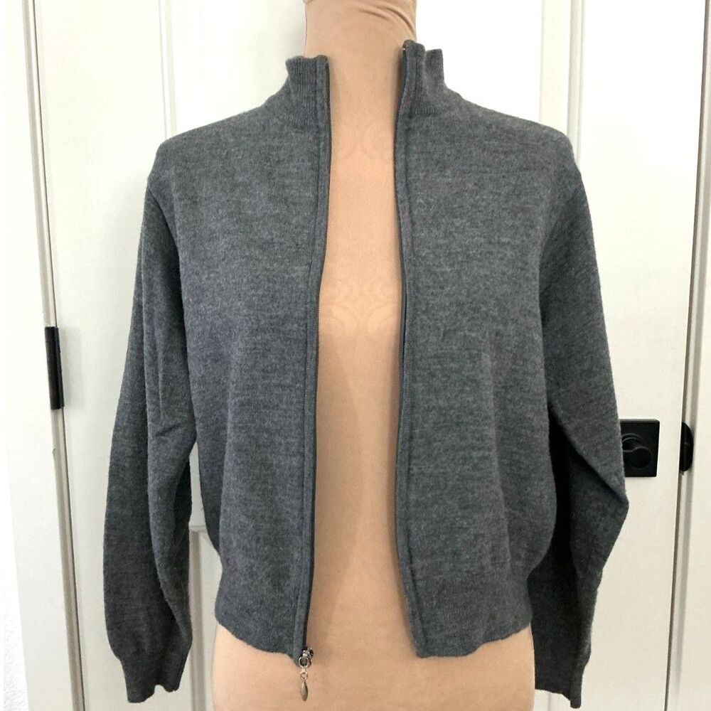 Jeanne Pierre Women’s M Gray 100% Merino Wool Full Zip Cardigan Sweater